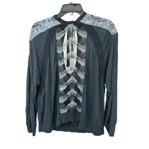 Anthropologie Tiny Brand Embroidered Top Women's Small Crochet Knit Sheer DD11-1